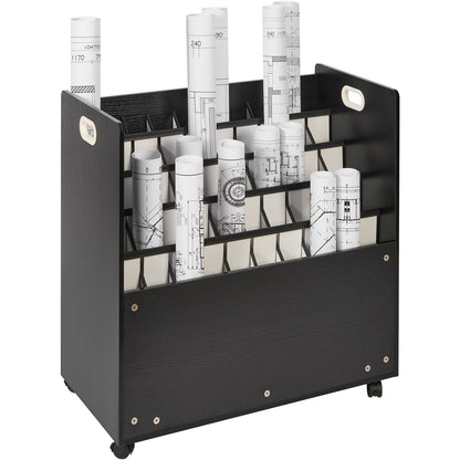 Mobile Wooden Blueprint Storage Cart with 50 Slots and Easy Mobility
