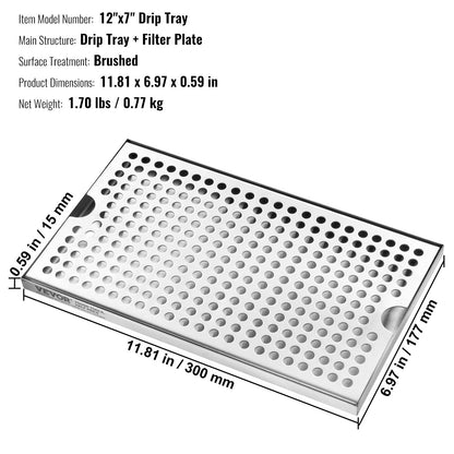 VEVOR Beer Drip Tray 304 Stainless Steel Kegerator Drip Trays with Non-Slip Pads
