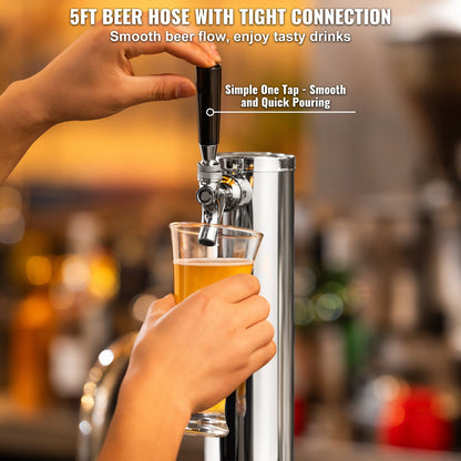 VEVOR Single Faucet Draft Beer Tower Dispenser Stainless Steel Keg Beer Tower