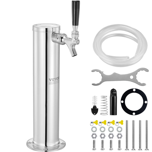 VEVOR Single Faucet Draft Beer Tower Dispenser Stainless Steel Keg Beer Tower