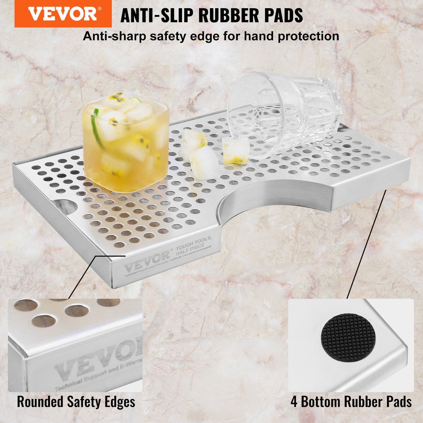 Stainless Steel Beer Drip Tray with Non-Slip Pads - Easy Clean, Quick Drainage