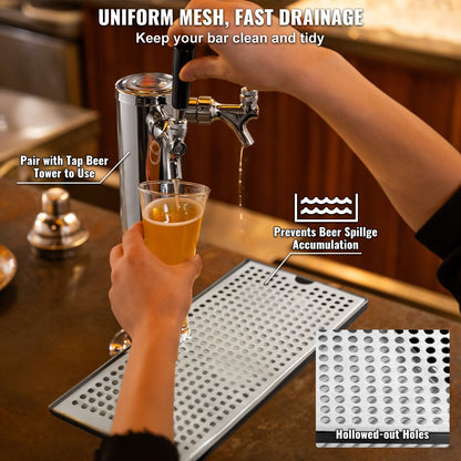 Stainless Steel Beer Drip Tray with Non-Slip Pads - Easy Clean, Quick Drainage