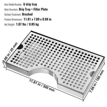 Stainless Steel Beer Drip Tray with Non-Slip Pads - Easy Clean, Quick Drainage