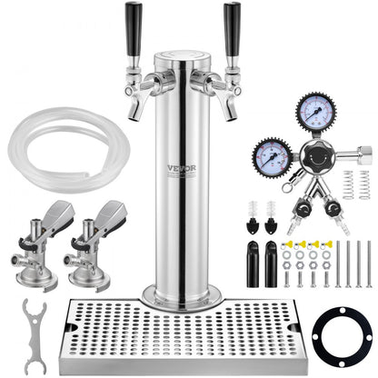 Kegerator Tower Kit, Dual Taps Beer Conversion Kit, Stainless Steel Keg Beer Tower Dispenser with Dual Gauge W21.8 Regul