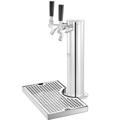 Kegerator Tower Kit, Dual Taps Beer Conversion Kit, Stainless Steel Keg Beer Tower Dispenser with Dual Gauge W21.8 Regul