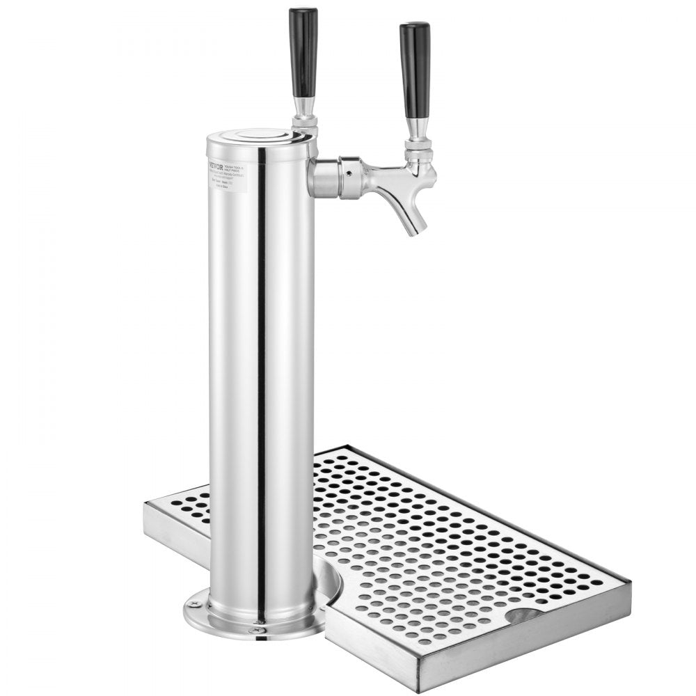 Kegerator Tower Kit, Dual Taps Beer Conversion Kit, Stainless Steel Keg Beer Tower Dispenser with Dual Gauge W21.8 Regulator & A-System Keg Coupler, Beer Drip Tray for Party Home