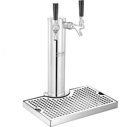 Kegerator Tower Kit, Dual Taps Beer Conversion Kit, Stainless Steel Keg Beer Tower Dispenser with Dual Gauge W21.8 Regul