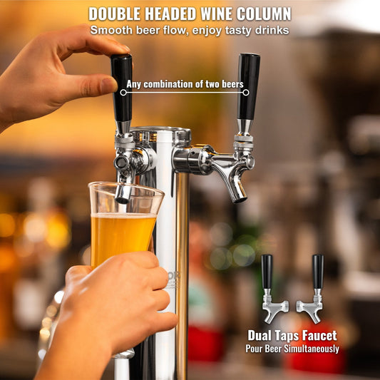 Dual Tap Stainless Steel Beer Tower Kit with Regulator & Keg Coupler, 0.43m
