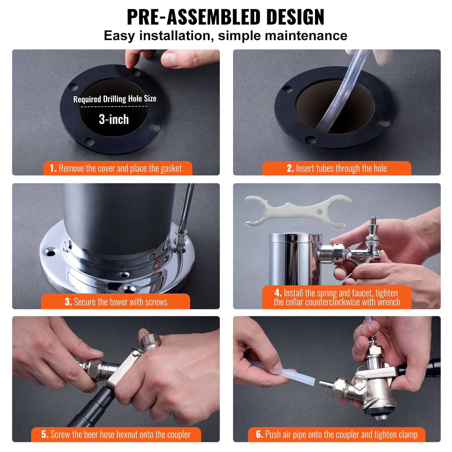 VEVOR Kegerator Tower Kit, Dual Taps Beer Conversion Kit, Stainless Steel Keg Beer