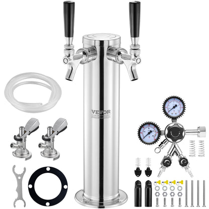 Dual Tap Stainless Steel Beer Tower Kit with Regulator & Keg Coupler, 0.43m