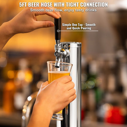 Kegerator Tower Kit, Single Tap Beer Conversion Kit, Stainless Steel Keg Beer Tower Dispenser with Dual Gauge W21.8 Regu
