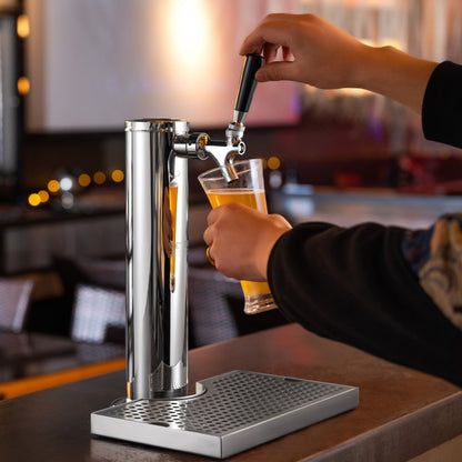 Kegerator Tower Kit, Single Tap Beer Conversion Kit, Stainless Steel Keg Beer Tower Dispenser with Dual Gauge W21.8 Regu