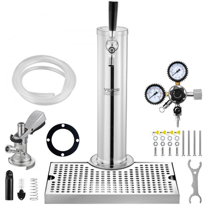Kegerator Tower Kit, Single Tap Beer Conversion Kit, Stainless Steel Keg Beer Tower Dispenser with Dual Gauge W21.8 Regu