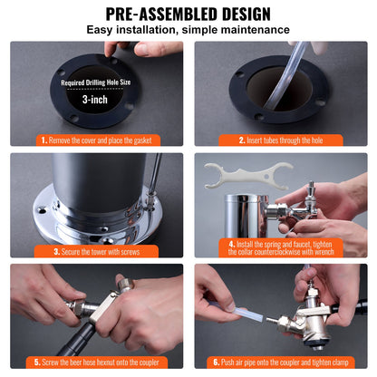 VEVOR Kegerator Tower Kit, Single Tap Beer Conversion Kit, Stainless Steel Keg Beer
