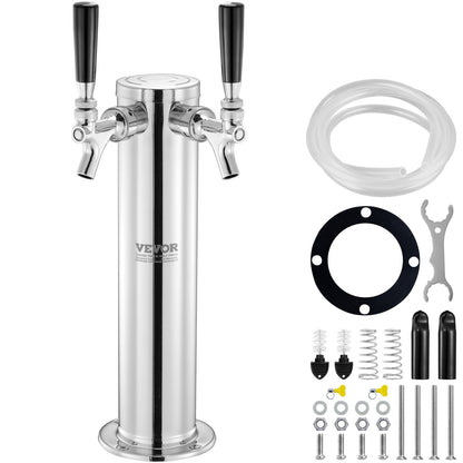 Dual Tap Stainless Steel Beer Dispenser Tower, 0.43m, for Kegerator & Countertop