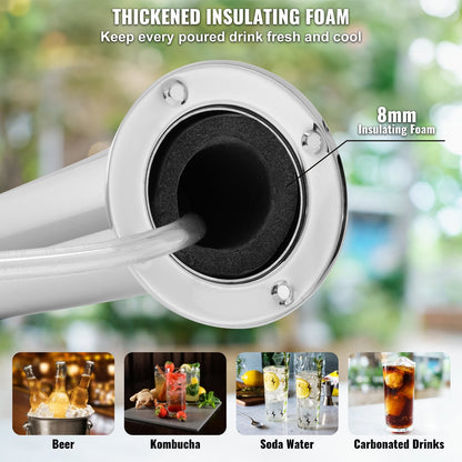 Triple Tap Stainless Steel Beer Tower Dispenser with Self-Closing Faucets