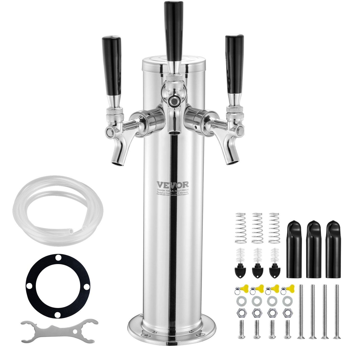 Triple Tap Stainless Steel Beer Tower Dispenser with Self-Closing Faucets