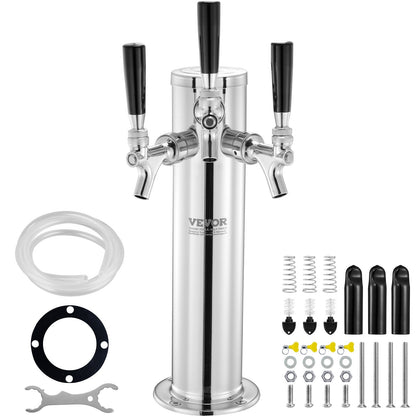 Triple Tap Stainless Steel Beer Tower Dispenser with Self-Closing Faucets