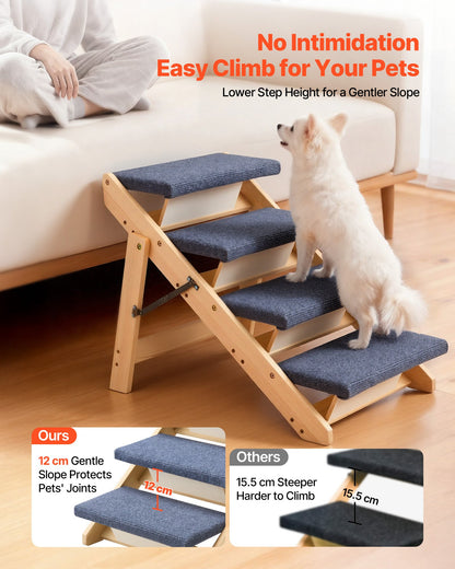 Wood Pet Stairs, 4-Step Dog Stairs for Beds, Sofa & Cars, 68 kg Load Capacity, Floded Flat Design, Stable & Sturdy Cat & Dog Step Ladder for Small Medium Large Older Pet Puppy Essentials
