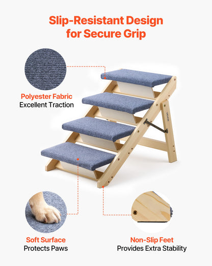 Wood Pet Stairs, 4-Step Dog Stairs for Beds, Sofa & Cars, 68 kg Load Capacity, Floded Flat Design, Stable & Sturdy Cat & Dog Step Ladder for Small Medium Large Older Pet Puppy Essentials