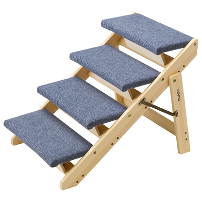 Wood Pet Stairs, 4-Step Dog Stairs for Beds, Sofa & Cars, 68 kg Load Capacity, Floded Flat Design, Stable & Sturdy Cat & Dog Step Ladder for Small Medium Large Older Pet Puppy Essentials