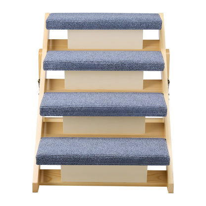 Wood Pet Stairs, 4-Step Dog Stairs for Beds, Sofa & Cars, 68 kg Load Capacity, Floded Flat Design, Stable & Sturdy Cat & Dog Step Ladder for Small Medium Large Older Pet Puppy Essentials