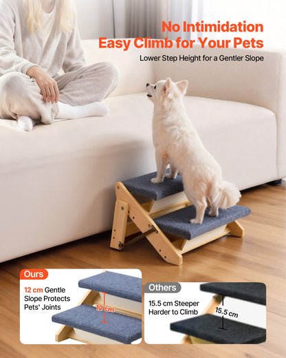Wood Pet Stairs, 2-Step Dog Stairs for Beds, Sofa & Cars, 50 kg Load Capacity, Floded Flat Design, Stable & Sturdy Cat & Dog Step Ladder for Small Medium Large Older Pet Puppy Essentials