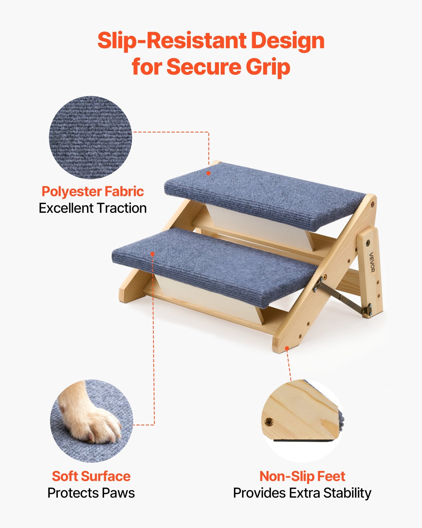Wood Pet Stairs, 2-Step Dog Stairs for Beds, Sofa & Cars, 50 kg Load Capacity, Floded Flat Design, Stable & Sturdy Cat & Dog Step Ladder for Small Medium Large Older Pet Puppy Essentials