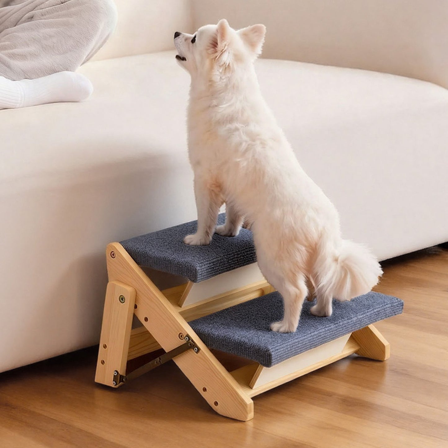 Wood Pet Stairs, 2-Step Dog Stairs for Beds, Sofa & Cars, 50 kg Load Capacity, Floded Flat Design, Stable & Sturdy Cat & Dog Step Ladder for Small Medium Large Older Pet Puppy Essentials