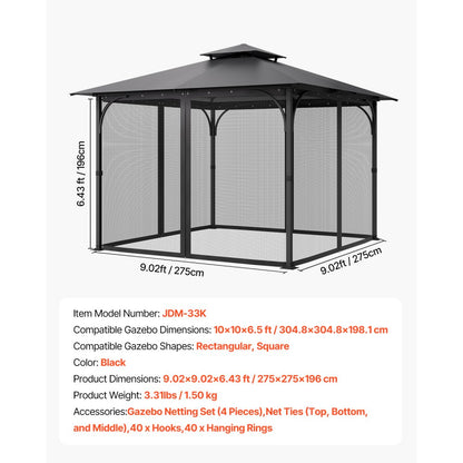 VEVOR Replacement Mesh Gazebo Netting Screen for 10x10x 6.5 ft Patio, Net Only