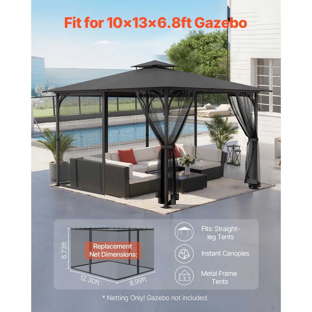 VEVOR Replacement Mesh Gazebo Netting Screen for 10x13x6.8 ft Patio, Net Only