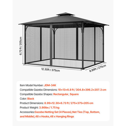 VEVOR Replacement Mesh Gazebo Netting Screen for 10x13x6.8 ft Patio, Net Only