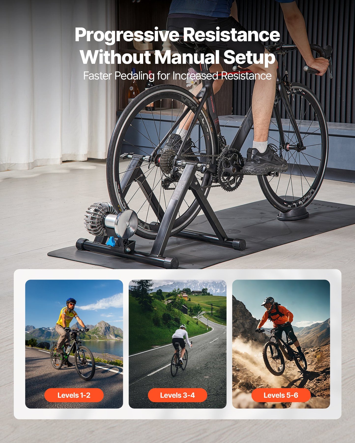 Bike Trainer, 660.4-736.6 mm & 700C Wheels, Foldable Fluid Bicycle Stationary Trainer Stand for Indoor Exercise Riding with Quick Release Skewer & Front Wheel Riser Block, Fits Road Bikes, Black