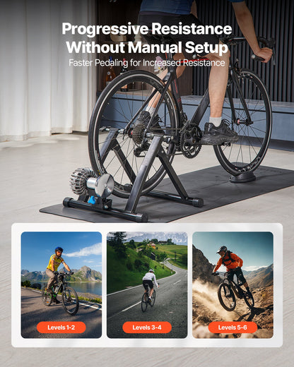 Bike Trainer, 660.4-736.6 mm & 700C Wheels, Foldable Fluid Bicycle Stationary Trainer Stand for Indoor Exercise Riding with Quick Release Skewer & Front Wheel Riser Block, Fits Road Bikes, Black