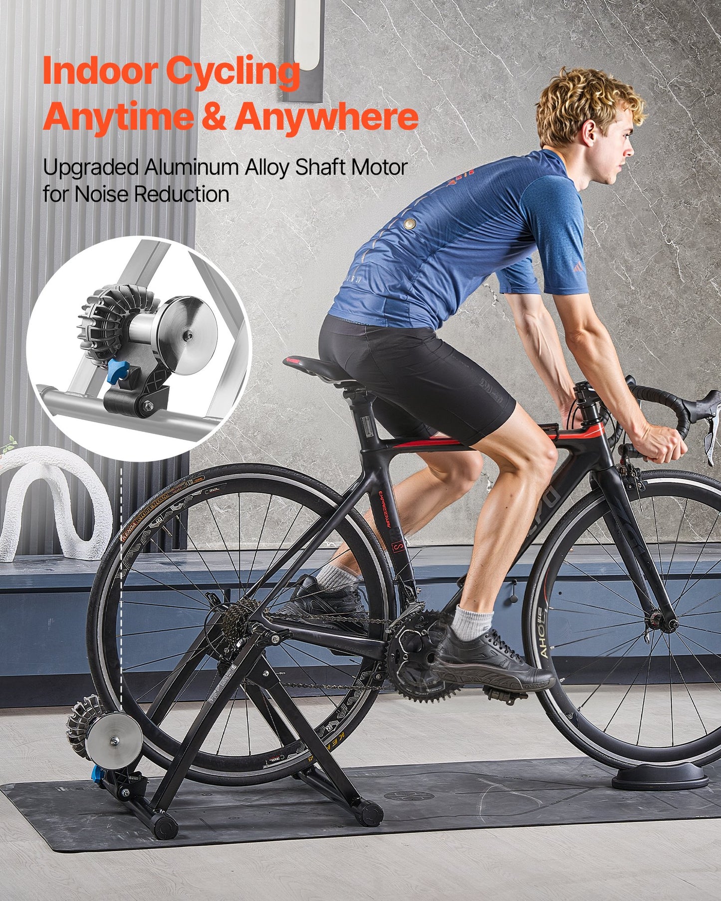 Bike Trainer, 660.4-736.6 mm & 700C Wheels, Foldable Fluid Bicycle Stationary Trainer Stand for Indoor Exercise Riding with Quick Release Skewer & Front Wheel Riser Block, Fits Road Bikes, Black