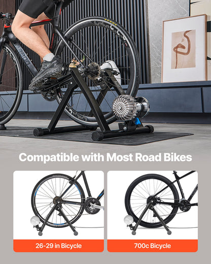Bike Trainer, 660.4-736.6 mm & 700C Wheels, Foldable Fluid Bicycle Stationary Trainer Stand for Indoor Exercise Riding with Quick Release Skewer & Front Wheel Riser Block, Fits Road Bikes, Black