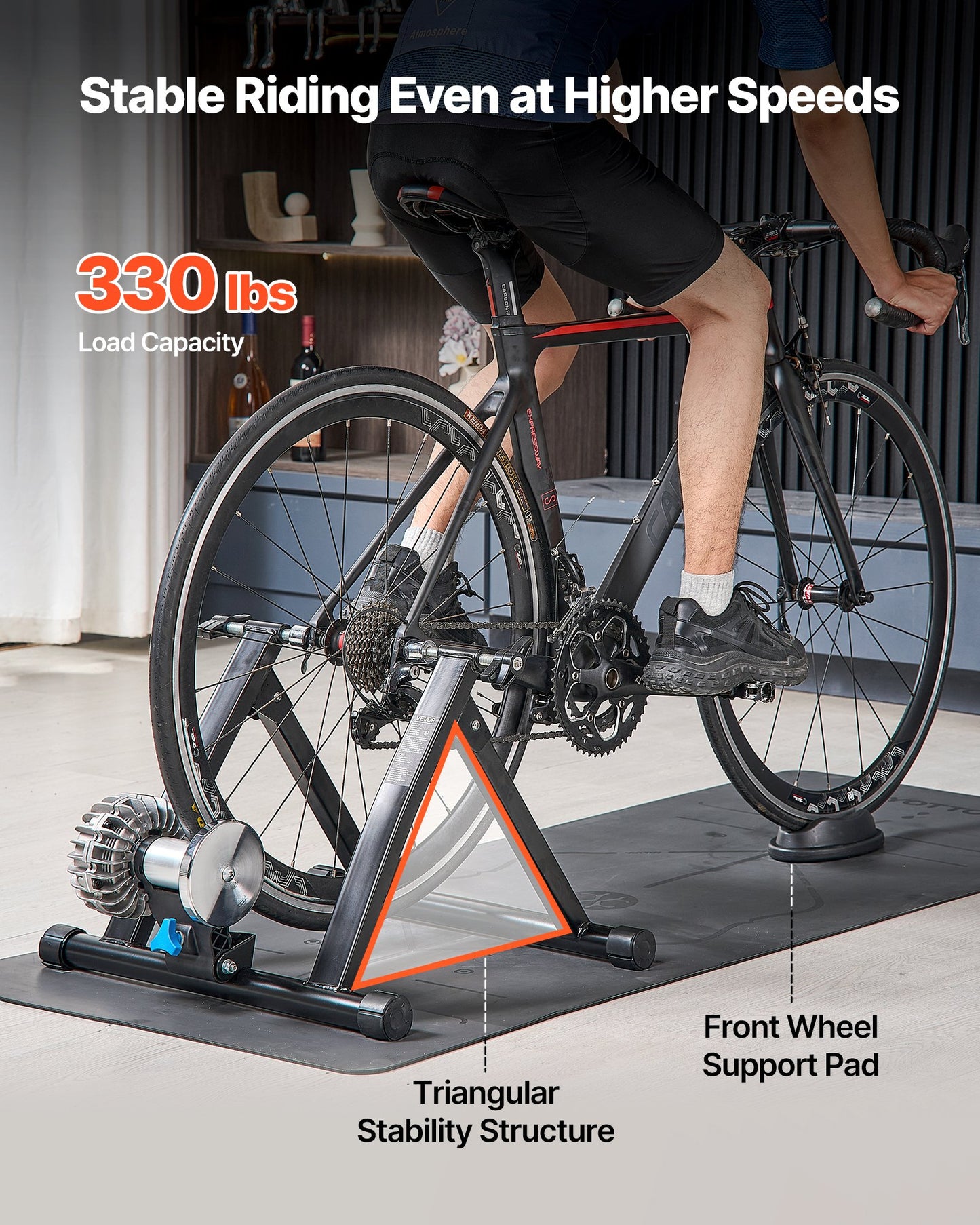 Bike Trainer, 660.4-736.6 mm & 700C Wheels, Foldable Fluid Bicycle Stationary Trainer Stand for Indoor Exercise Riding with Quick Release Skewer & Front Wheel Riser Block, Fits Road Bikes, Black