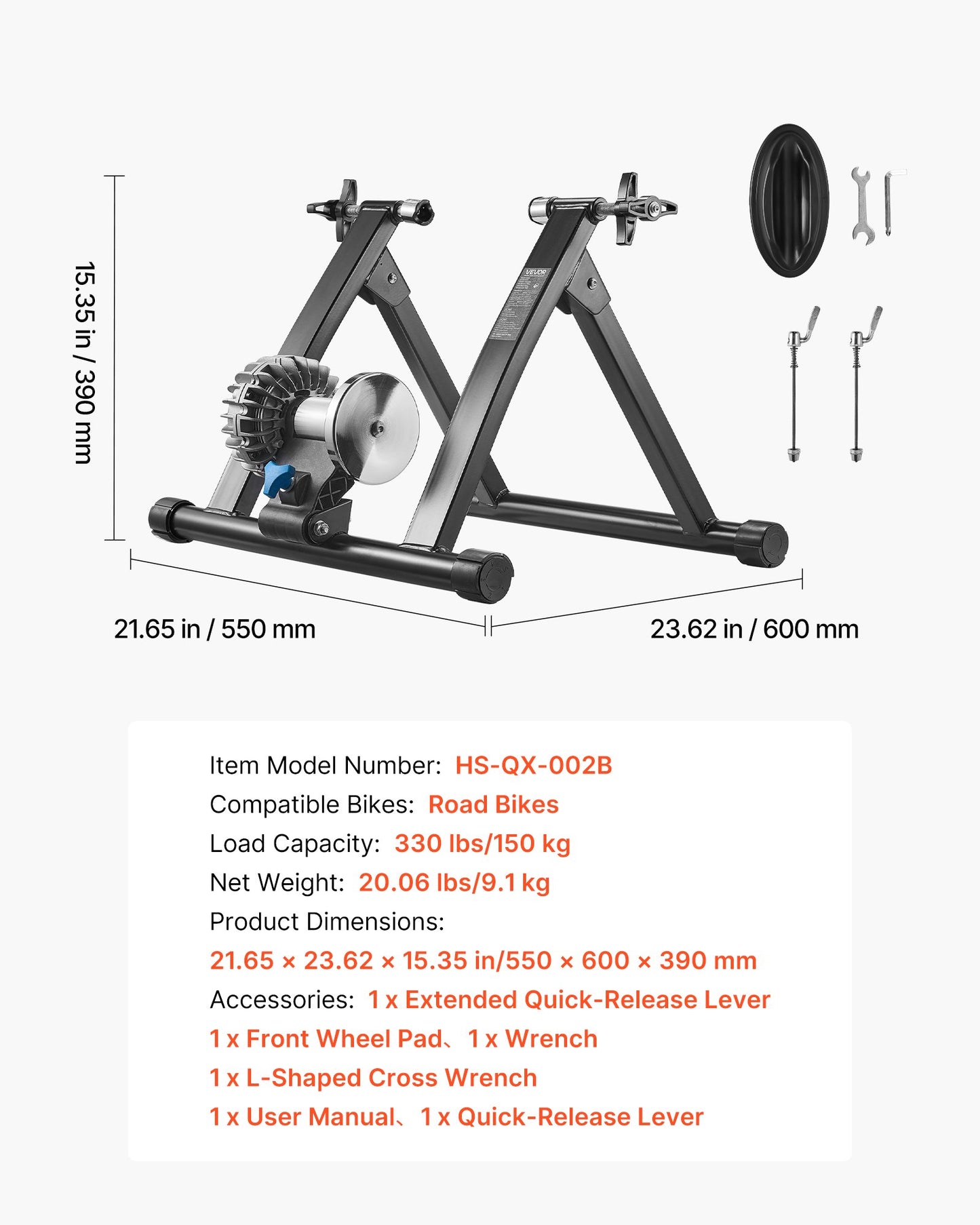 Bike Trainer, 660.4-736.6 mm & 700C Wheels, Foldable Fluid Bicycle Stationary Trainer Stand for Indoor Exercise Riding with Quick Release Skewer & Front Wheel Riser Block, Fits Road Bikes, Black