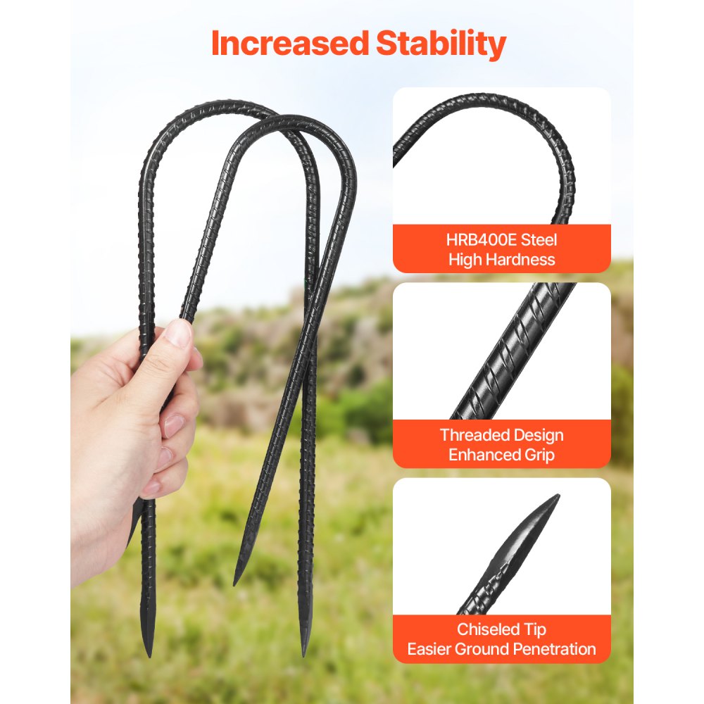 VEVOR 304.8 mm 8 Pack Rebar Stakes Heavy Duty U Shape Galvanized Ground Anchors