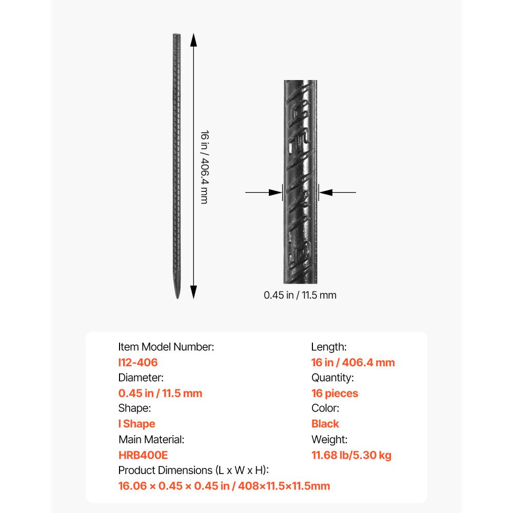 406.4 mm 16 Pack Rebar Stakes Heavy Duty Straight Galvanized Ground Anchors