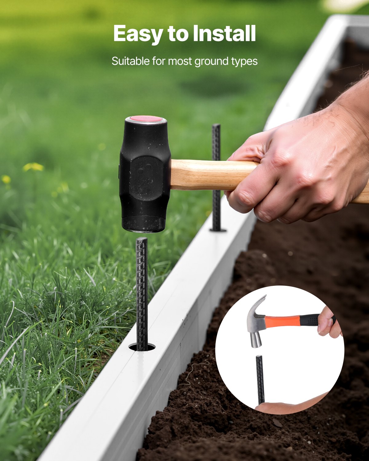 Rebar Stakes, 609.6 mm, Heavy-Duty 12 mm Diameter, Straight Galvanized Steel Ground Anchors with Chisel Point End & Rust-Resistant Coating, for Gardening Support, Fence, Camping Tents (20-Pack)