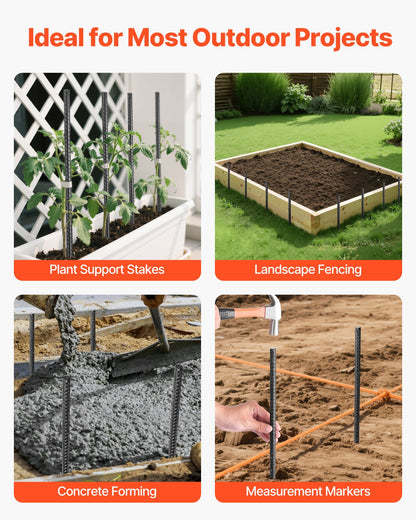 Rebar Stakes, 609.6 mm, Heavy-Duty 12 mm Diameter, Straight Galvanized Steel Ground Anchors with Chisel Point End & Rust-Resistant Coating, for Gardening Support, Fence, Camping Tents (20-Pack)