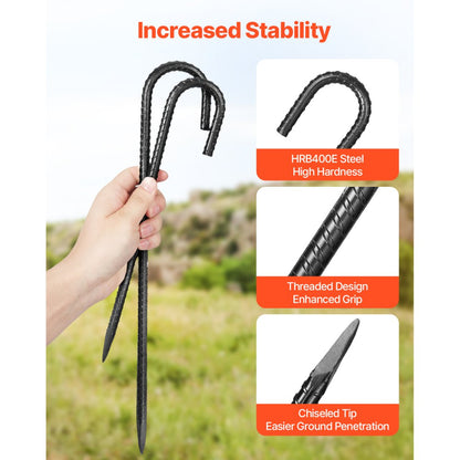 304.8 mm 16 Pack Rebar Stakes Heavy Duty J Hook Galvanized Ground Anchors