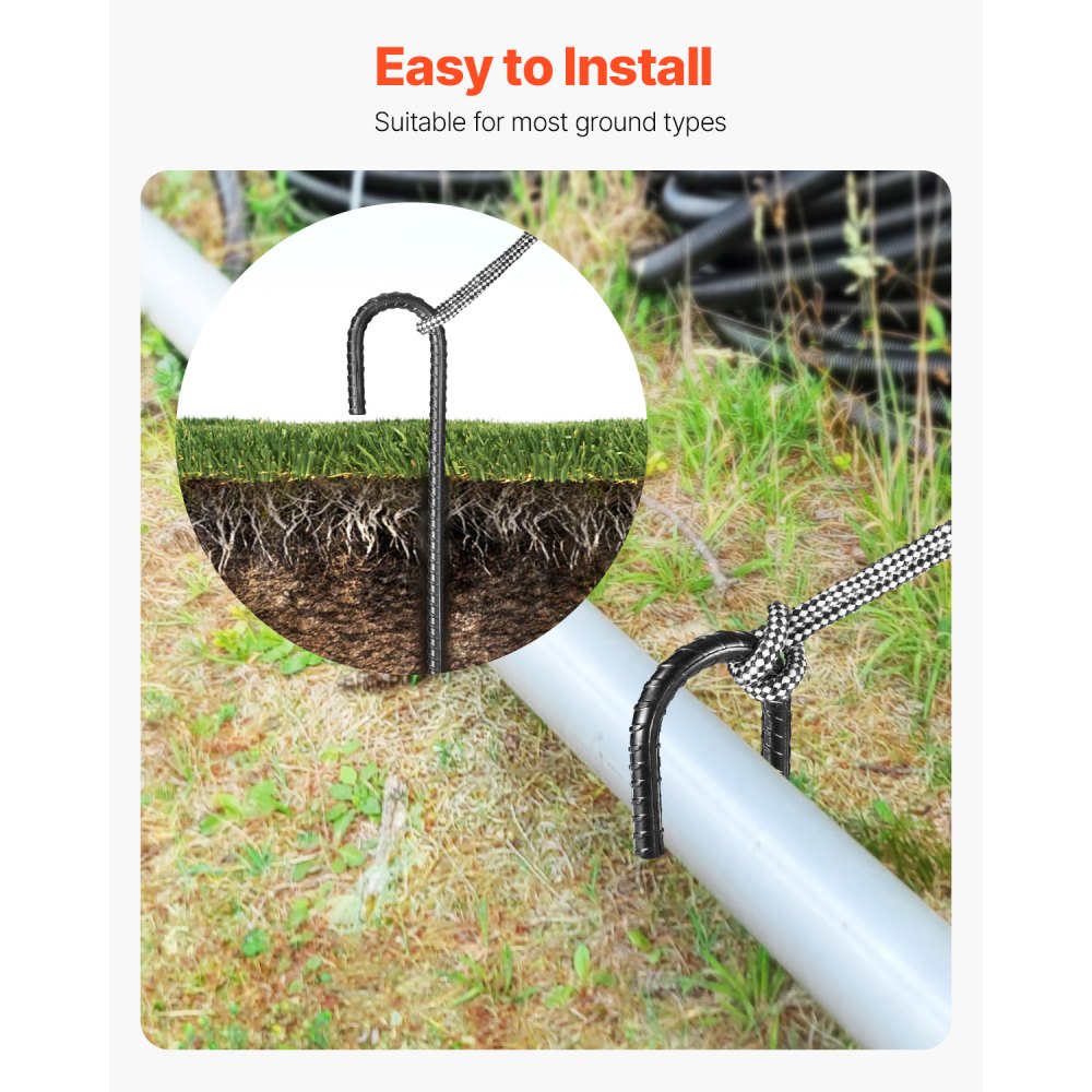 304.8 mm 16 Pack Rebar Stakes Heavy Duty J Hook Galvanized Ground Anchors