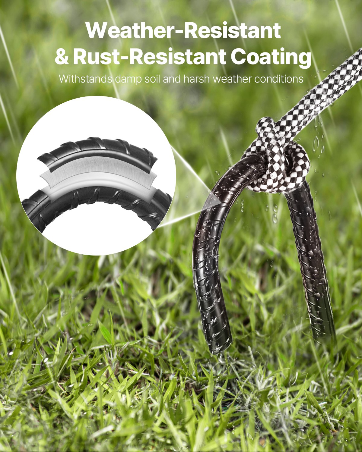 Rebar Stakes, 406.4 mm, Heavy-Duty 10 mm Diameter J Hook, Galvanized Steel Ground Anchors with Chisel Point End & Rust-Resistant Coating, for Gardening Support, Fence, Camping Tents (24-Pack)