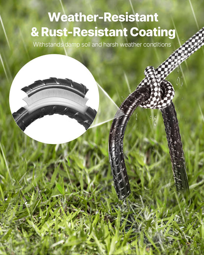 Rebar Stakes, 406.4 mm, Heavy-Duty 10 mm Diameter J Hook, Galvanized Steel Ground Anchors with Chisel Point End & Rust-Resistant Coating, for Gardening Support, Fence, Camping Tents (24-Pack)