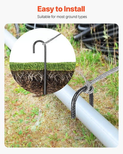 Rebar Stakes, 406.4 mm, Heavy-Duty 10 mm Diameter J Hook, Galvanized Steel Ground Anchors with Chisel Point End & Rust-Resistant Coating, for Gardening Support, Fence, Camping Tents (24-Pack)