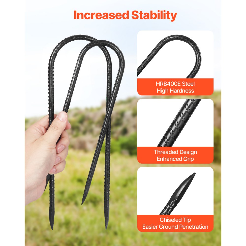 VEVOR 254 mm 12 Pack Rebar Stakes Heavy Duty U Shape Galvanized Ground Anchors