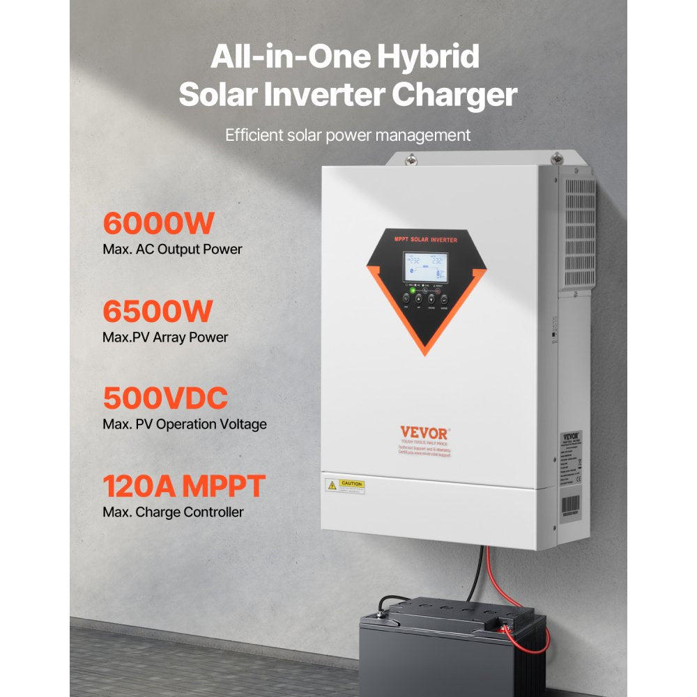 VEVOR Hybrid Solar Inverter Charger 6000W 220/230V Built-in 120A MPPT Controller