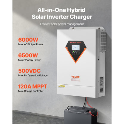 VEVOR Hybrid Solar Inverter Charger 6000W 220/230V Built-in 120A MPPT Controller